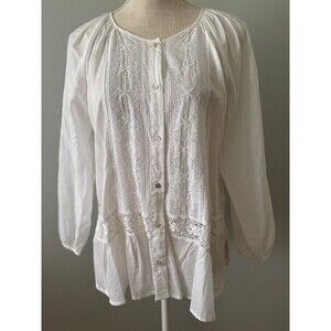 Anthropologie Tiny Women's White Cotton Peasant Blouse Size Small